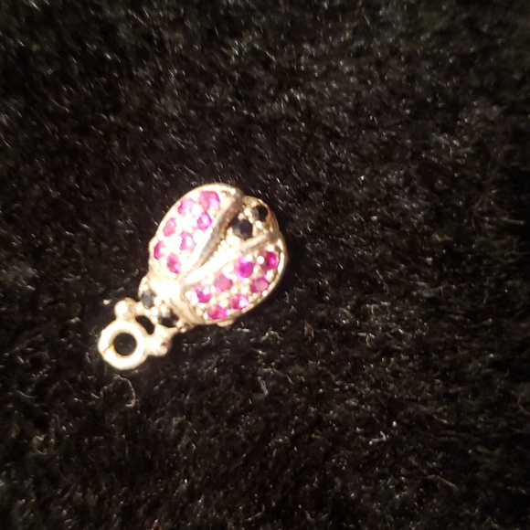🧿Cute Sterling Silver Ladybug Pendant with Pink&Black Rinestones - Picture 2 of 2